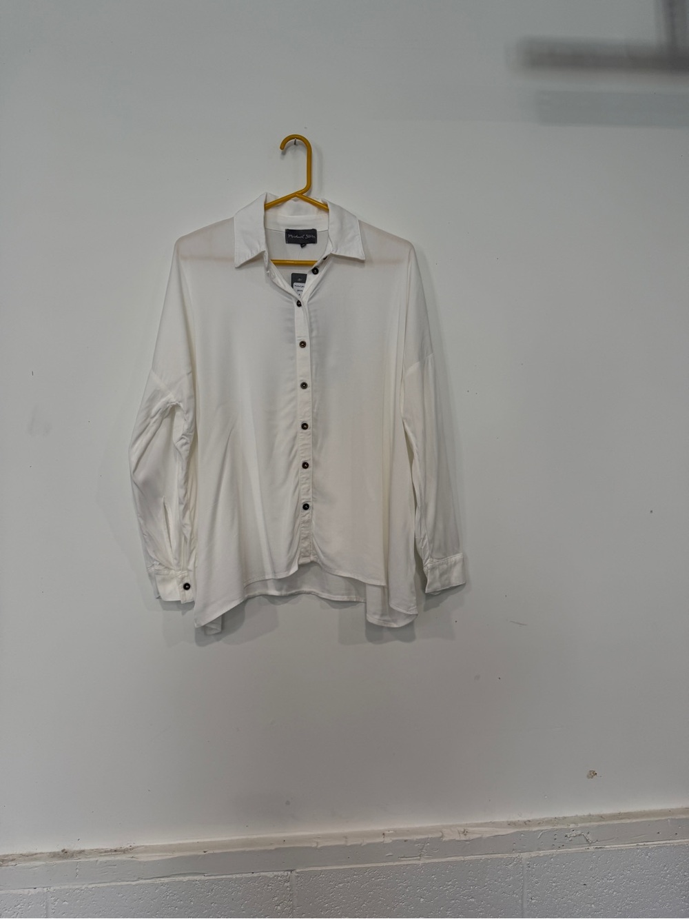 Michael Stars Rayon White Long-Sleeve Boxy Button-Down Shirt